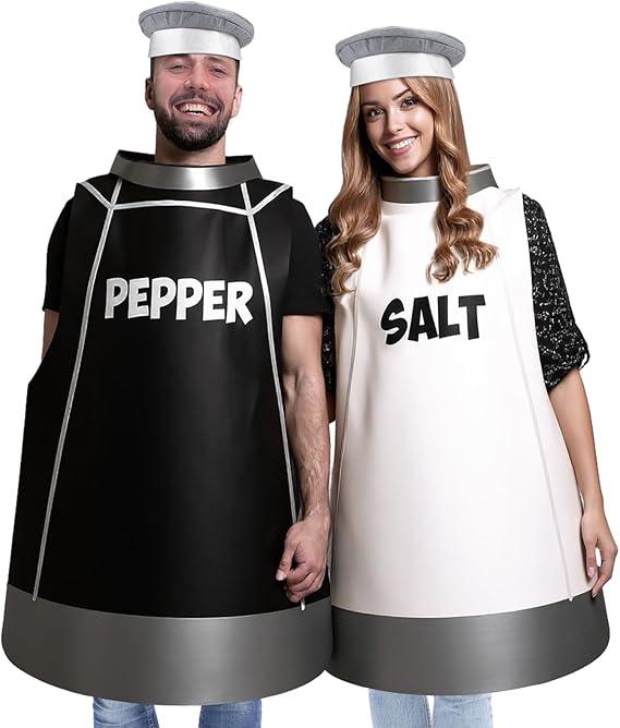 HooLing 2Pcs Couples Halloween Costumes for Adults Couples Outfits Costume Apparel Accessories for Halloween Cosplay Dress up (Salt & Pepper) HooLing 2Pcs Couples Halloween Costumes for Adults Couples Outfits Costume Apparel Accessories for Halloween Cosplay Dress up (Salt & Pepper)