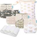 Baby Cloth Diapers Set - 4 Pack with 4 Inserts & 1 Wet/Dry Separation Bag, Reusable Infant Toddler Nappy, Adjustable Pocket Diapers for Baby Boys and Girls (6-33 pounds, 0-3 Years) (Style 3)