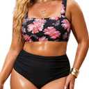 Ocean Blues Women's High Waisted Swimsuit for Women Tummy Control Bikini Set Two Piece Bathing Suits (Pink, XL)