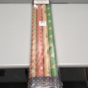 LaRibbons Kraft Christmas Wrapping Paper Set, 30 Inch X 10 Feet (4 Rolls: 100 Sq. Ft. Ttl) Snowflake, Green Tree, Deer Antlers and Gift Box Shapes Design for Xmas, Party, Holiday, Celebration