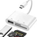 2 x USB C to SD Card Reader for iPhone 17 16 15 iPad, Micro SD Card Reader Memory Card Reader with USB Adapter Plug and Play Trail Game Camera Card Viewer Supports SD and TF Card No App Required