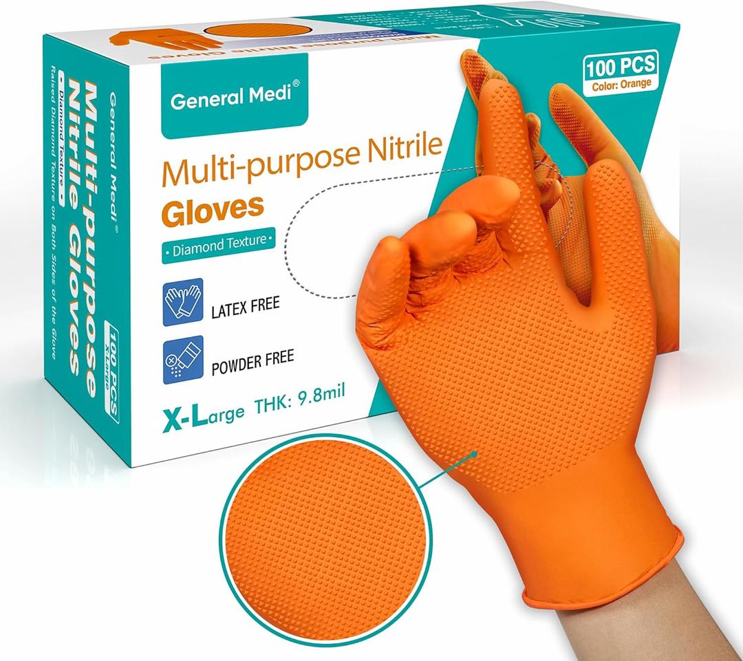General Medi Nitrile Industrial Gloves with Raised Diamond Texture, 100 Count Thick (XL)
