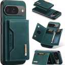Wallet Case for Google Pixel 9 / Google Pixel 9 Pro, DG.MING Premium Leather Shockproof Protective Phone Case Back Cover Magnetic Detachable with Trifold Wallet Card Holder Slots Kickstand (Green)