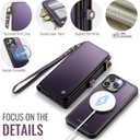 Defencase for iPhone 15 Pro Max Magnetic Wallet Case Compatible with Magsafe with RFID Blocking Zipper Strap Card Holder for Women Men, PU Leather Detachable Case for iPhone 15 Pro Max (6.7"), Purple