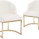 Velvet Dining Chairs Set of 2, Modern Upholstered Barrel Dining Chairs with Gold U-Shaped Base, 18.5" Wide Accent Chairs for Kitchen Dining Room Living Room, Beige