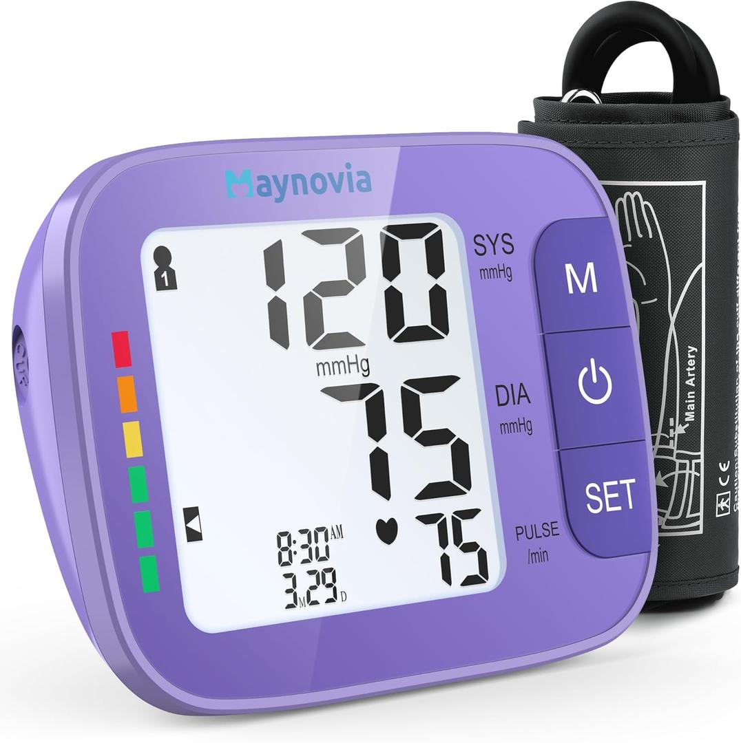 Upper Arm Blood Pressure Monitor with Wide Cuff, Automatic Digital BP Machine for Home Use, Large Backlit Display, Irregular Heartbeat Detection, Includes Storage Bag & 260 Memory (Purple)