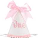 Pink Bow 1st Birthday Hat, Bow Girl 1st Birthday Hat, Pink Themed Decoration, Baby Girl Party Hat, Cake Smash Outfit(CXMZ-ONE-HDJ)