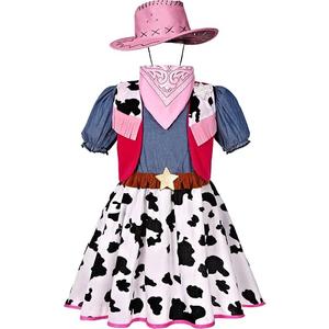 Gorkonpy Cowgirl Costume for Girls with Hat Halloween Dress Up Party, XL