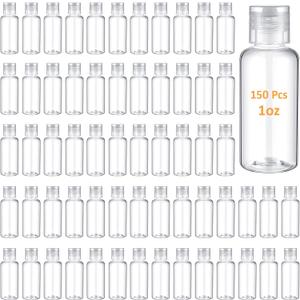 Mimorou 150 Pcs 1oz Travel Bottles Bulk for Toiletries Clear Small Travel Size Bottles Bulk Refillable Empty Containers for Shampoo Lotion Liquid Body Soap Cream Toiletries