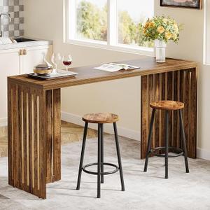 Tribesigns 63-Inch Bar Table with Louvered Base, Dark Brown