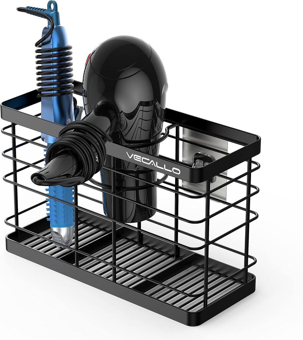 Hair Dryer Holder - Hair Tool Organizer Wall Mount/Adhesive Blow Dryer Holder/Curling Iron Holder Cabinet Door Bathroom Organizer for Hair Dryer, Curling Wands, Hair Straighteners Black