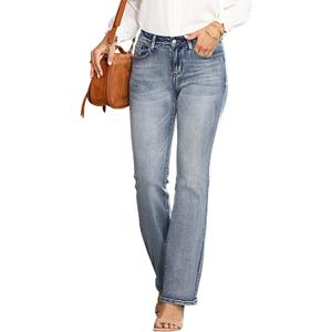 Bootcut Jeans for Women Mid Waisted Wide Leg Denim Pants Casual Curvy Stretch Flare Jeans Trendy (Small, Light Blue)