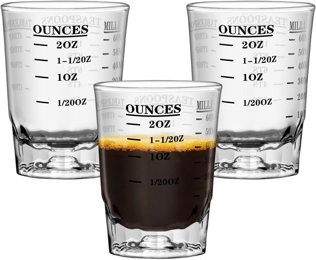 2 OZ 4 Features Shot Glasses Measuring cup Liquid Heavy Glass Wine Glass Espresso Shot -Incremental Measurement Heavy 60ML (3, Black)