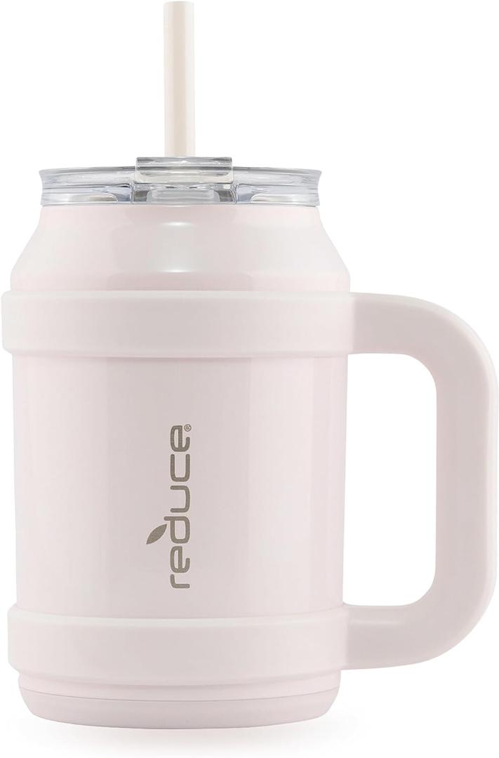 REDUCE Reusable 32 oz Cold1 Water Tumbler  Ergonomic Handle  Double-Wall Insulation  Sturdy Desktop/Tabletop Mug with Lid and Straw  BPA-Free  Stainless Steel for Gym, Home, or Office Cotton (32 Ounces, Cotton)