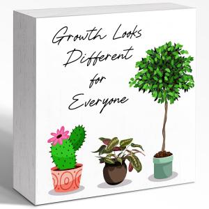 Inspirational Wood Block Sign Growth Looks Different For Everyone 5x5x1 INCH Sign, Personal Growth Office Decor, Vintage Motivational Plaque, Self-Development Wall Art, Unique Journey Display