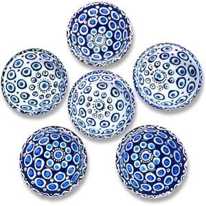 Handmade Decorative Turkish Ceramic Mini Pinch Bowls Set of 6  Small Dipping & Serving Sauce Bowls, Charcuterie Accessories, Hand-Painted Evil Eye Pattern Snack Dishes for Kitchen & Table Decor (White)
