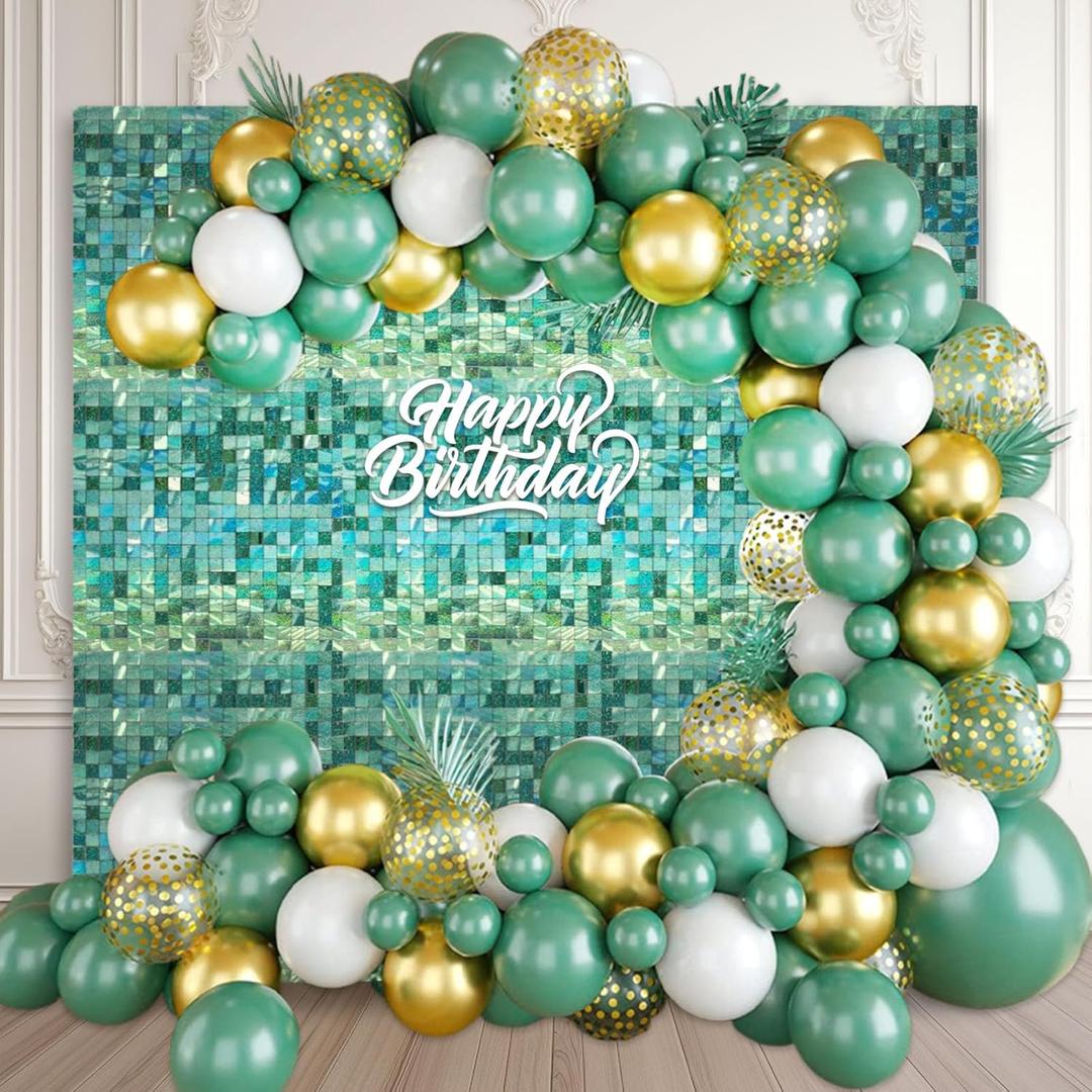 24PCS Light Green Shimmer Wall Backdrop, Laser Square Sequin Photo Backdrops Panel, Glitter Wall Background for Birthdays, Weddings, Christmas, Engagements, Disco Bachelorette Party Decor (4FTx6FT)