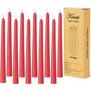 KONNI 0.8710 Inch Red Taper Candles, Unscented and Smokeless Tall Candlesticks, 10 Pack Tapered Candles with Cotton Wicks, Long Burning, Ideal for Weddings, Dinner Parties, and Home Dcor