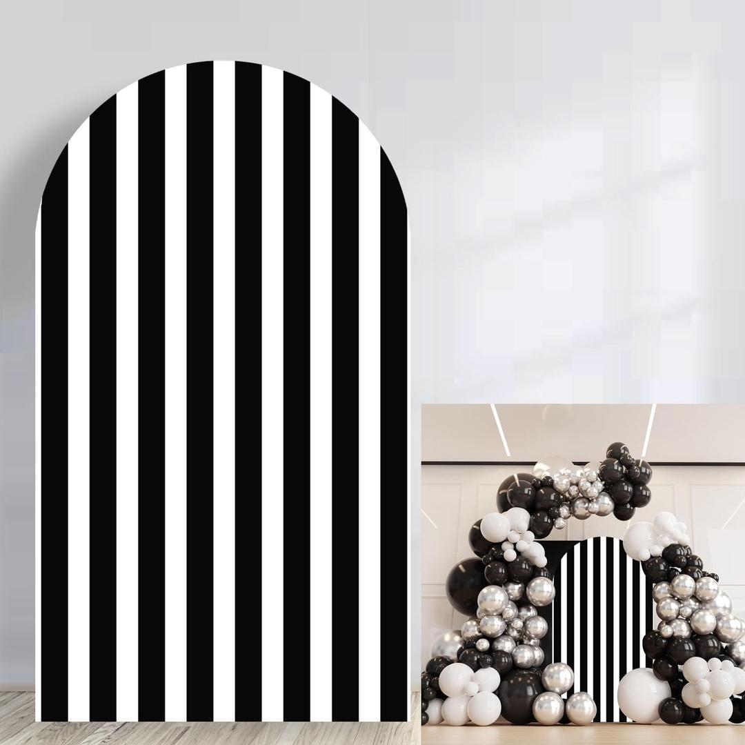 Halloween Black Stripes Arch Backdrop Covers Birthday Baby Shower Party Decoration Halloween Arch Cover (6.6FT)