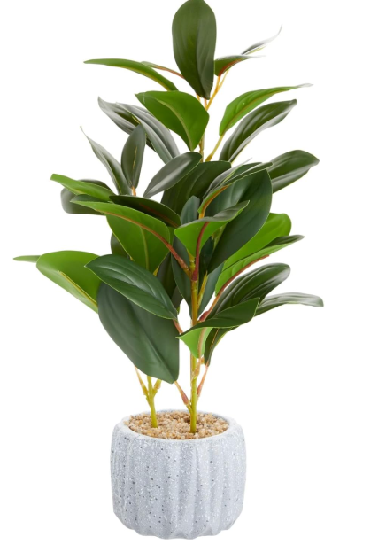 Juvale Small Artificial Ficus Plant Potted in Small Gray Cement Planter for Home Decor (11.8 in)