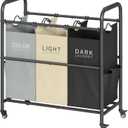 Tajsoon 3 Bag Laundry Sorter Cart, Laundry Hamper Sorter Basket with Heavy Duty Lockable Rolling Wheels for Clothes Storage, 3 Colors (GreyWhiteBlack)