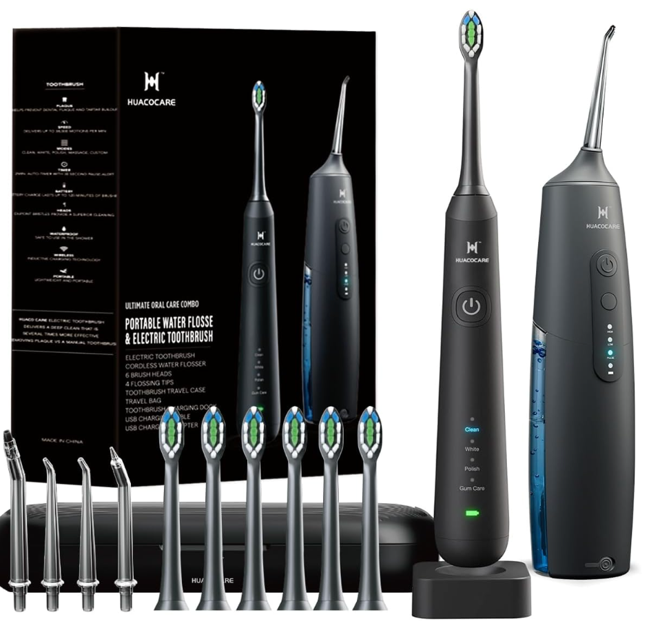 21 Oral Clean Kit Water Dental flosser & Electric Toothbrush Combo Brushing & Flossing for Teeth Cleaning and Gum Health (Black)