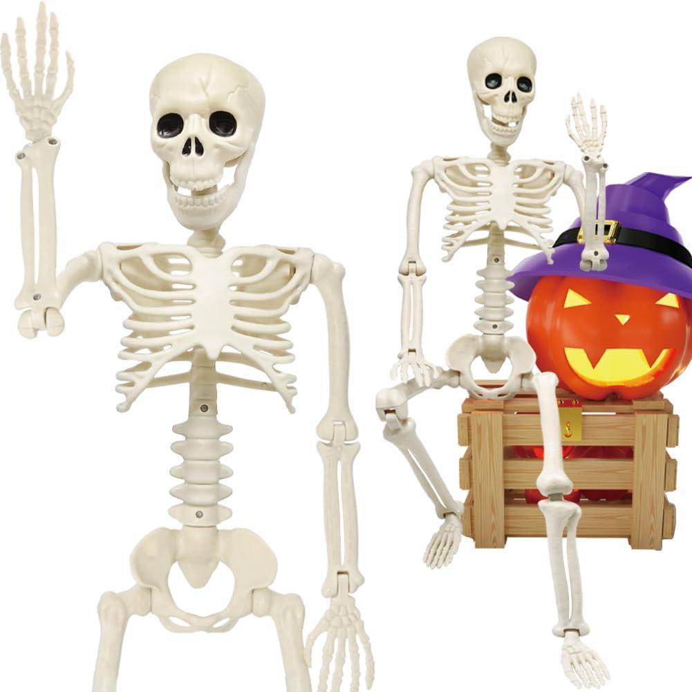 CAMIRUS 36" Skeleton Halloween Decorations, 3ft Full Body Posable Life Like Skeleton Realistic Human Plastic Bones with Movable Joints for Halloween Party Lawn Haunted House Decor