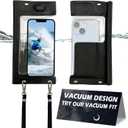 Vacuum Waterproof Phone Pouch IP68 Max 7" Black | Universal Dry Bag Case | Vacuum-sealed for bubble-free HD photos & flawless touch. IP68 waterproof pouch with lanyard for phones up to 7".
