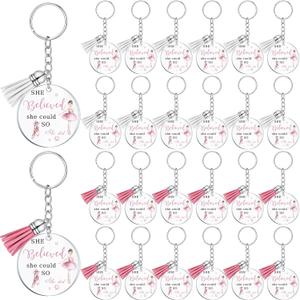 Ecally 24 Pcs Acrylic Dance Keychain Bulk She Believed She Could So She Did Keychain Dance Girl Pink Ballet Shoes Gift for Ballet Recital Gift Favors