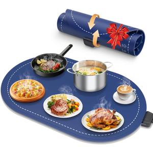 Warming Mat for Food with Adjustable Temperature Timer,10S Fast Heating Silicone Food Warmers for Parties Buffet and Home Daily,Food Warming Mat with Insulating Pad Raised Feet Protects Table (24"x15", Blue)
