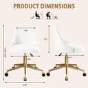 VECELO Velvet Vanity Desk Chair with Height-Adjustable for Office Living Room Bedroom Make Up Study, 360Swivel, Wheeled Gold Base, White