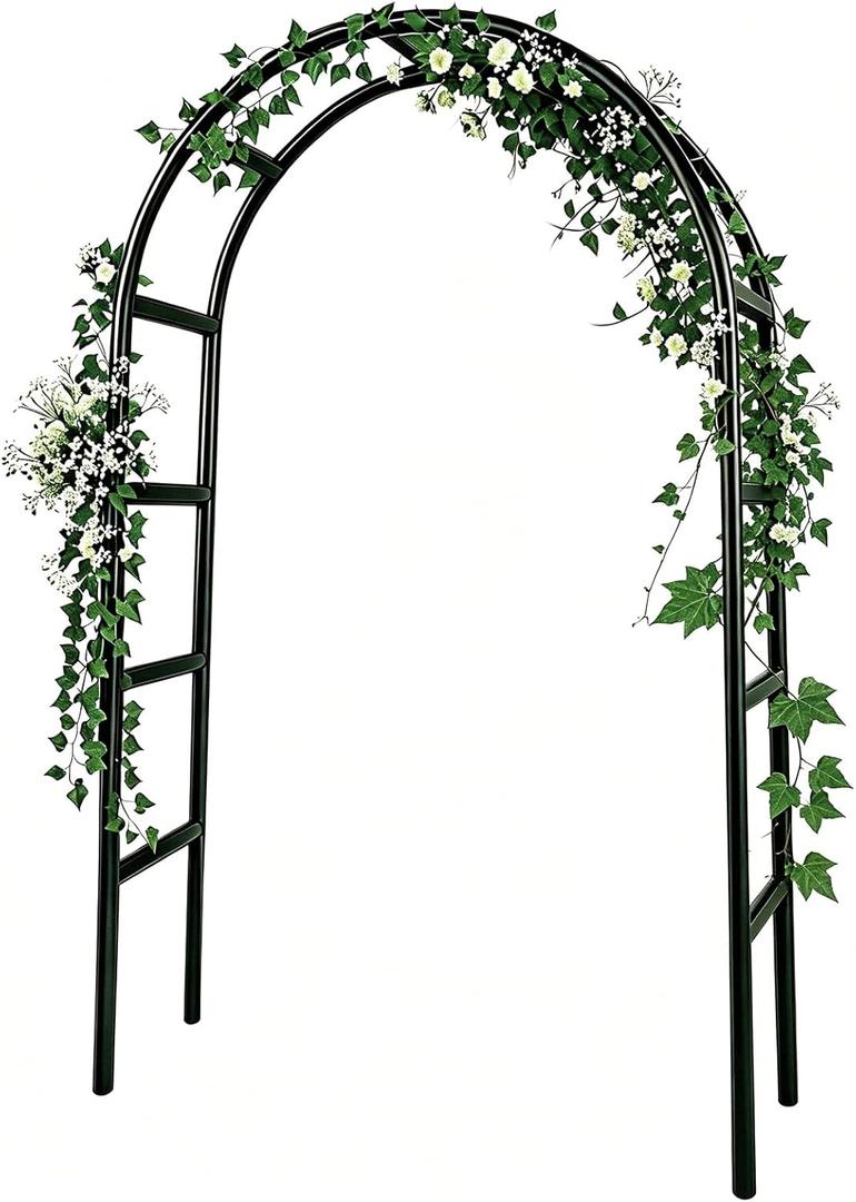 RUBFAC 7.8ft Garden Arch Trellis for Climbing Plants Outdoor, Metal Arch Frame Garden Arbors and Arches, Outdoor Archway for Flower Vines Wedding Bridal Party Decoration, Black