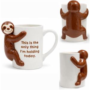 Funny Sloth Hug Coffee Mug - Cute Sloth Gifts For Coworkers Women & Men - White Elephant Gifts for Adults, Funny Office Present