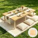 9 PCS Boho Picnic Set 60x28.3" Folding Picnic Table with 6PCS Pillow Covers
Table Runner,Blanket, Solid Wood Portable Low Table, 2 Adjustable Height Legs 13'' & 16'',for Beach Camping Garden BBQ Party