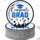 Sabary Blue Black 100 Pcs 2026 Graduation Paper Dessert Plates Bulk 7 Inch Graduation Party Supplies Plates Class of 2026 Decorations Congrats Grad Disposable Plate Tableware (Stylish)