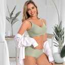 Women's Wireless Bras Comfortable Seamless Bralettes Push Up Everyday Bra for Women 3-Row Back Hooks (Green, M)