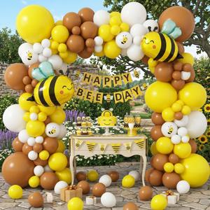144PCS Bee Balloon Arch Garland Kit with Yellow Brown White Balloons for Honey Bumble Bee Theme Birthday Decorations, What Will It Bee Gender Reveal, Sunflower Party Decor