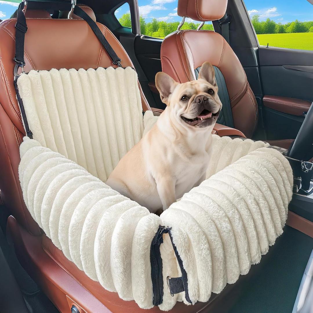 MIXJOY 6-in-1 Dog Car Seat for Small/Medium Dogs up to 25 lbs, Multi-Functional Dog Carrier for Car with Detachable Washable Cover, Pet Travel Bed with Clip-On Safety Leash, Beige, 19"L x 19"W x 15"H