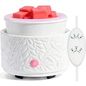 ElusiaKa Electric Wax Melt Warmer with Timer & Silicone Liner, 3-in-1 Ceramic Scented Wax Burner for Home Aromatherapy, Fast Melting Fragrance Warmer for Essential Oils & Wax Cups, Flame for Women