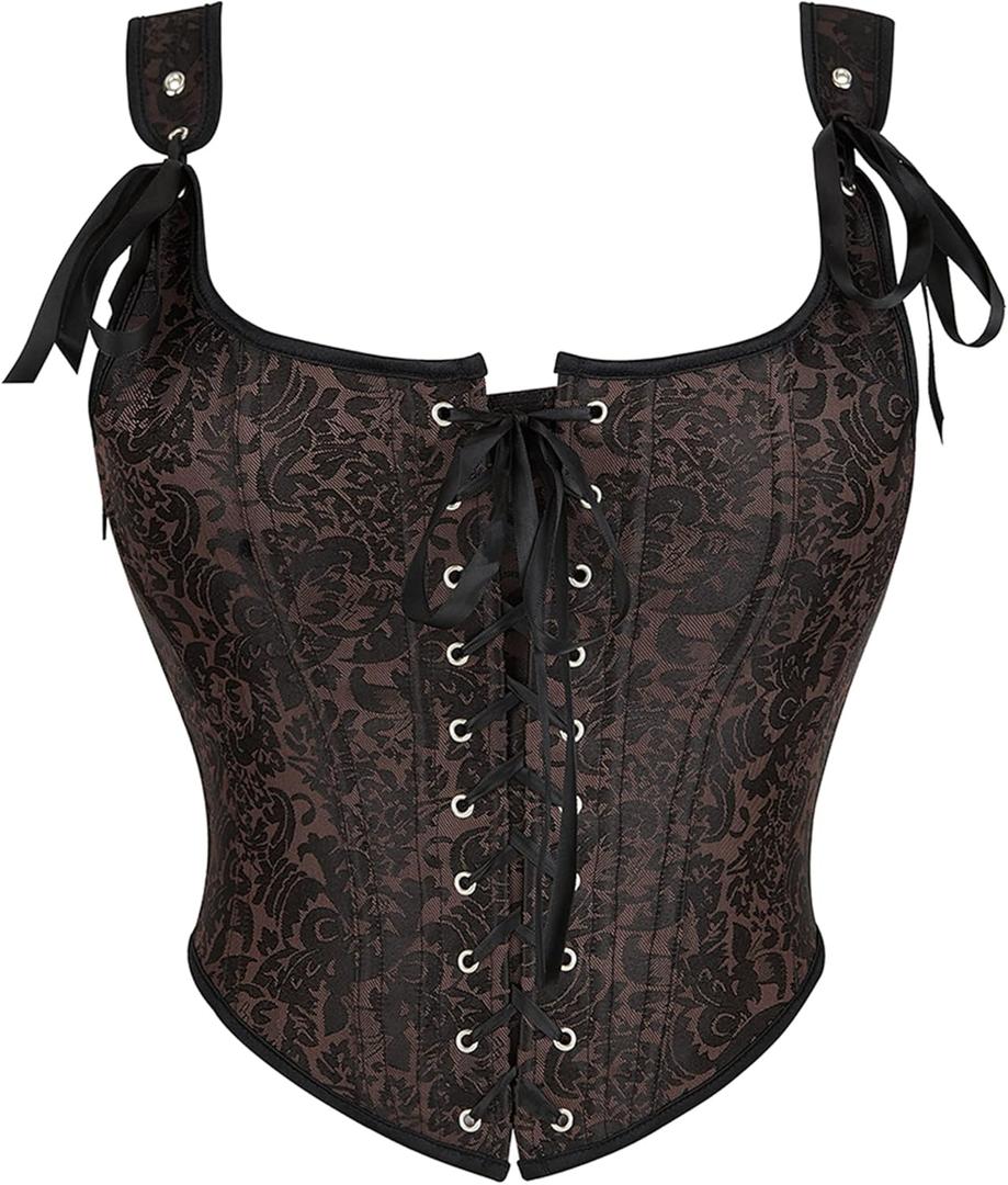 Alivila.Y Fashion Womens Sexy Vintage 1920s Renaissance Lace Trim Corset Bustier (Brown)