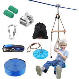 VEVOR Zipline Kit for Kids and Adult, 52 ft Zip Line Kits Up to 330 lb, Backyard Outdoor Quick Setup Zipline, Playground Entertainment with Zipline, Nylon Safety Harness, Seat, and Handlebar