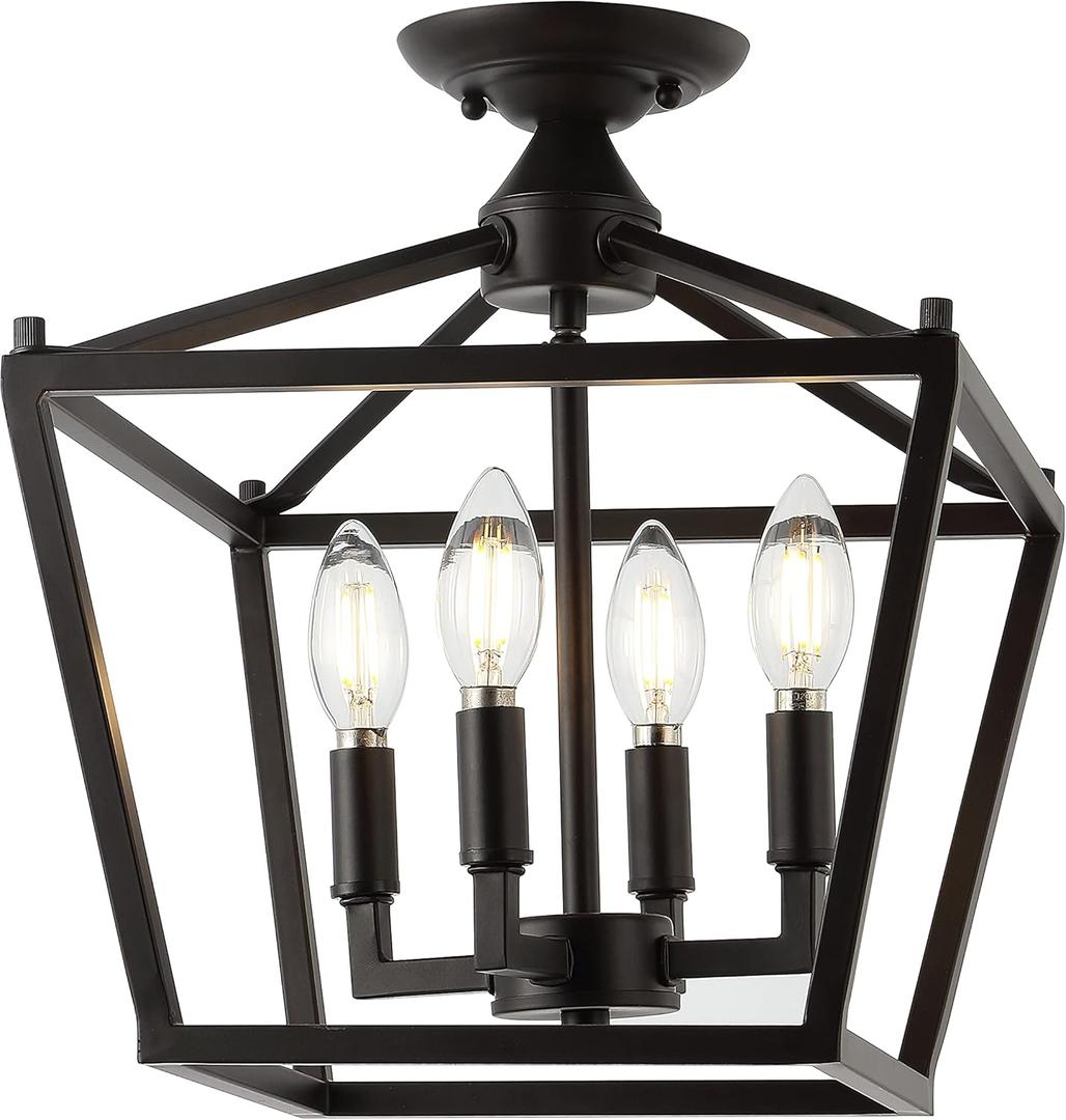 JONATHAN Y JYL7610A 12" Modern Farmhouse Semi Flush Mount Ceiling Light, 4-Light Oil Rubbed Bronze Lantern Fixture, Pagoda Candelabra Light for Low Ceilings, Entryway, Hallway, Kitchen, Bedroom