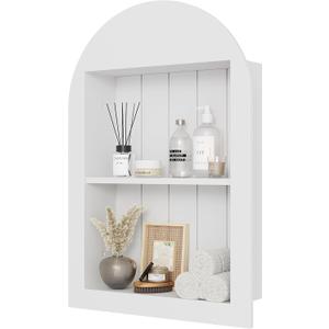 14''x18'' Recessed Medicine Cabinet, Solid Wood Wall Niche, White, 14''x18''x3.75''