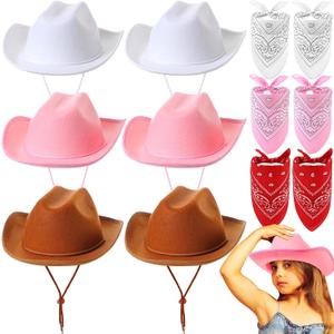 Unittype Kids Western Cowboy Hat Set - 12 Pcs Polyester Cowboy Hats and Bandannas for Cowgirl Cowboy Cosplay (Many Color)