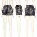 Leopard Velvet Skirts for Women - Y2K Casual Winter High Waisted Bodycon Pencil Ruched Mini Skirt Side Drawstring and Pockets L (Brown, L)