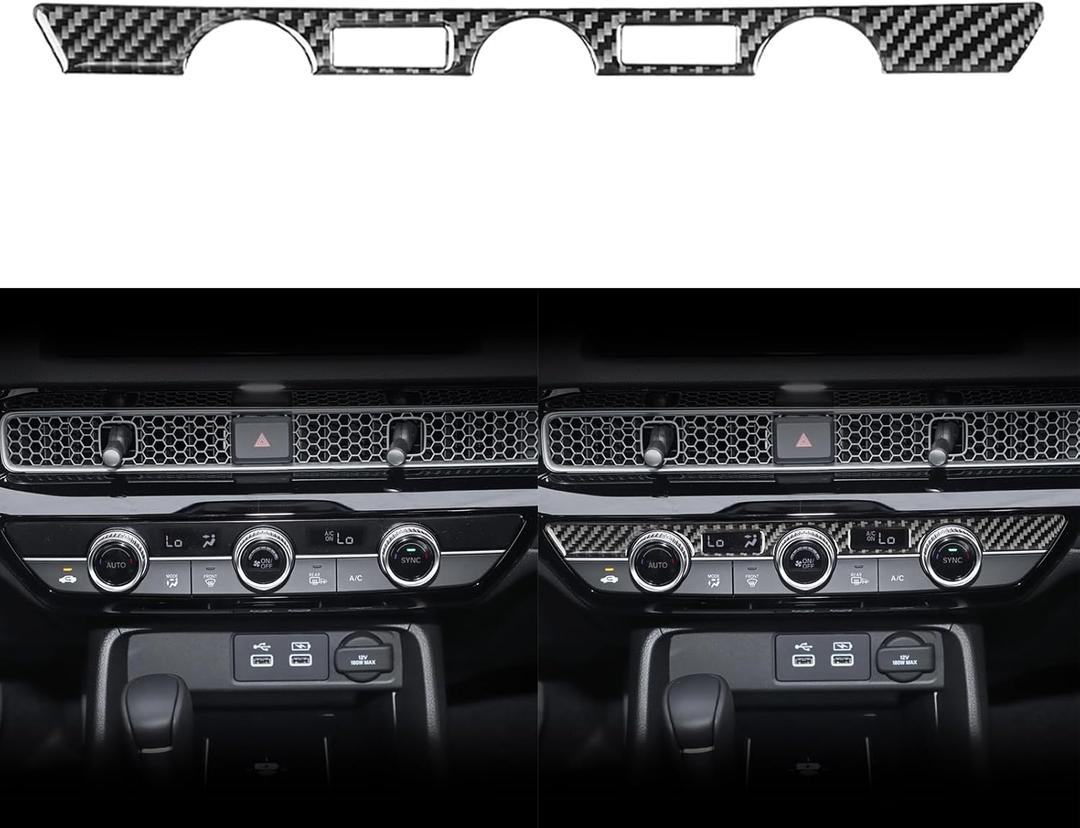 NVCNX Real Carbon Fiber Compatible with Honda 11th Gen Civic 2022 2023 2024 2025 Sport/Si/LX/Type R Sedan Hatchback Car Dash AC Panel Dashboard Cover Interior Trim Accessories