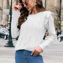 Women Eyelet Tops Casual Ruffle Long Sleeve Shirts Crew Neck Lace Embroidered Blouses Fall Outfits 2025 (White, L)