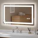 USHOWER LED Bathroom Mirror 40x24 Inch Tempered Glass - Frameless LED Backlit Lighted Mirror for Bathroom Vanity with Anti-Fog, 3 Colors Dimmable, Memory Function, Wall-Mounted