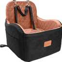 Dog Booster Car Seat for S/M Dogs Up to 35lbs,Soft 6in Elevated Cushion,Fits in Front/Back Seat,Fully Detachable and Washable,2 Storage Pockets & 3 Straps,Easy to Install (Black/Brown,Medium)