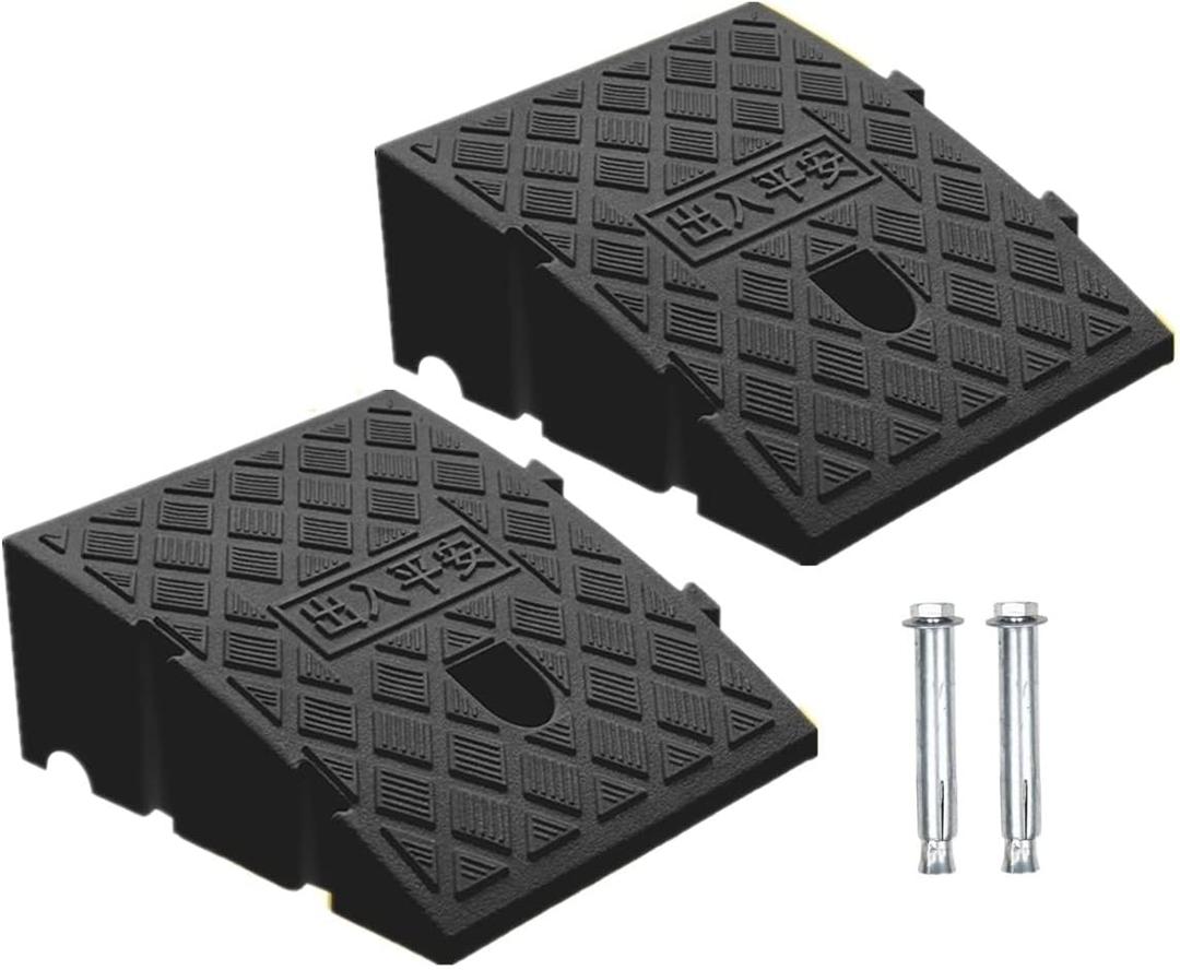 2Pack Curb Ramp Black Color with one Large Hose Hook, Portable Lightweight Heavy Duty Plastic Driveway Curb Ramps for Low Cars,Motorcycle Ramp,Curb Ramps (2.76 inch High)